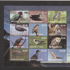 Tonga 2012-Fauna,Pasari,bloc 12 valori,dantelate,MNH,Mi,1742-1753KB