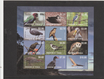 Tonga 2012-Fauna,Pasari,bloc 12 valori,dantelate,MNH,Mi,1742-1753KB foto