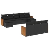 Cumpara ieftin Set canapele de gradina cu perne, 10 piese, negru, poliratan