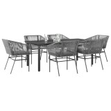 Gossi set de sufragerie de gradina de 7 piese sticla poliratan gri