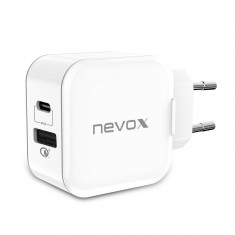 Incarcator priza fast charge 18W NEVOX, USB-C Power Delivery + USB Qualcomm Quick Charge 3.0, alb foto