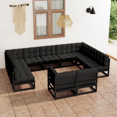 vidaXL Set mobilier grădină cu perne, 11 piese, lemn masiv de pin 3077268 foto