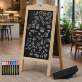 Cumpara ieftin Tabla magnetica dubla fata ART, neagra, lemn, 51x42x101 cm, include 8 markere si 6 sabloane