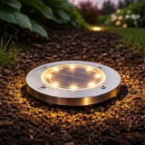 Set 4 lampi solare sol gradina cu 8 LED fiecare, iluminare alei, otel inoxidabil si plastic, 12x12x2 cm, argintiu Household NewTrend