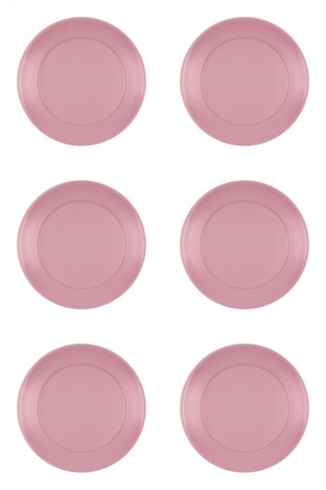 Set farfurii 6 piese pentru fructe, din plastic, culoare roz pudrat, diametru 20 cm