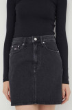 Tommy Jeans fustă din denim culoarea negru, mini, creion DW0DW17286