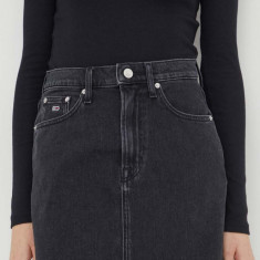 Tommy Jeans fustă din denim culoarea negru, mini, creion DW0DW17286