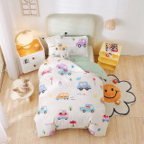 Set lenjerie de pat pentru copii, Lucmark, 3 piese, Bumbac, Model masinute - alb, Multicolor