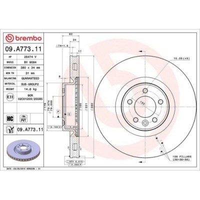 Set disc frana Land Rover Range Rover 4 (L405) 08.12-, Range Rover Sport I (L320) 02.05-03.13, Range Rover Sport 2 (L494) 04.13-, Fata, 380X34mm, ven foto