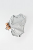 Cumpara ieftin Body Bebe Unisex cu maneca lunga din 95% bumbac organic cu 5% elastan - Gri, BabyCosy (Marime: 12-18 Luni)