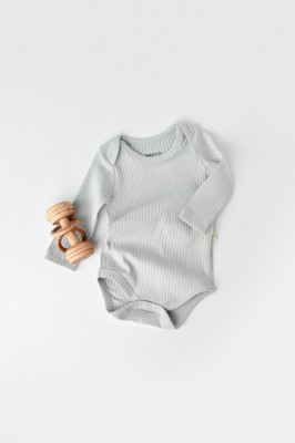 Body Bebe Unisex cu maneca lunga din 95% bumbac organic cu 5% elastan - Gri, BabyCosy (Marime: 9-12 luni) foto