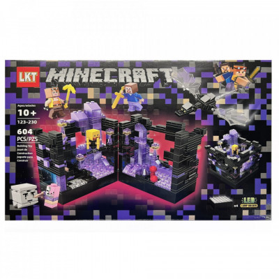 Set de constructie tip Lego LKT Minecraft cu lampa LED - 604 piese de asamblat foto