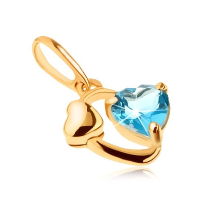Pandantiv din aur 585 - contur oval, inimă lucioasă, inimă din topaz albastru foto