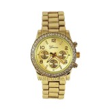Cumpara ieftin Ceas Dama Geneva Gold Liss WZ1932, Quartz, Analog, Curea Aurie, Cadran Argintiu, Alama, Rotund, Casual, Cutie Cadou