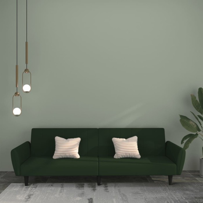 vidaXL Canapea extensibilă cu 2 locuri, verde &icirc;nchis, catifea