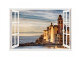 Cumpara ieftin Sticker decorativ, Fereastra 3D, Camogli liguria, 85 cm, 671STK, natura si peisaje