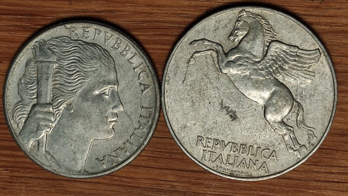 Italia - set de colectie monede rarute - 5 lire 1948 + 10 lire 1949 Pegasus - absolut superbe !