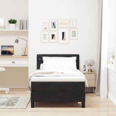 vidaXL Pat cu arcuri cu headboard Negru 100 x 200 cm Catifea 3342568 foto