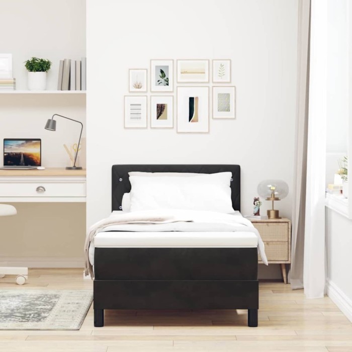 vidaXL Pat cu arcuri cu headboard Negru 100 x 200 cm Catifea 3342568