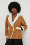 Answear Lab jachetă de l&acirc;nă culoarea maro, de tranzitie, oversize