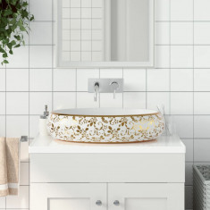 Lavoar de blat, alb si auriu, 59x40x15 cm, ceramica, oval GartenMobel Dekor