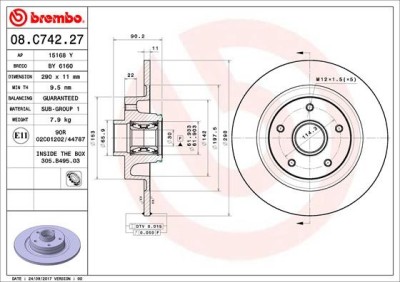 BREMBO 08.C742.27 PRIME LINE - With Bearing Kit Disc frana foto