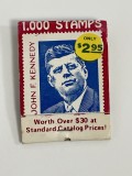 Cutie de chibrituri vintage din anii 1960, cu tema John F. Kennedy, care face reclamă la o ofertă de 1.000 de timbre la prețul de 2,95 USD (2)