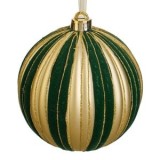 Glob Ornament Brad de Craciun Verde Catifelat cu Dungi Aurii Glitter, CMCLASS