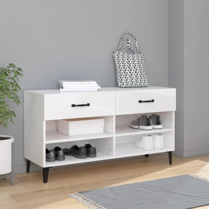 vidaXL Pantofar, alb extralucios, 102x35x55 cm, lemn compozit