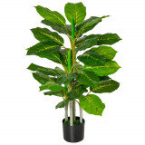 HOMCOM Plantă Artificială cu 33 de Frunze pentru Uz Interior și Exterior cu Ghiveci, Plantă Falsă &icirc;n PEVA, PE și Ciment, 95 cm, Verde