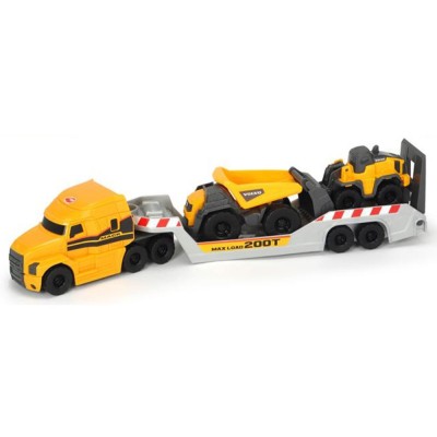 Camion Dickie Toys Mack Volvo Micro Builder cu remorca, buldozer si camion basculant foto