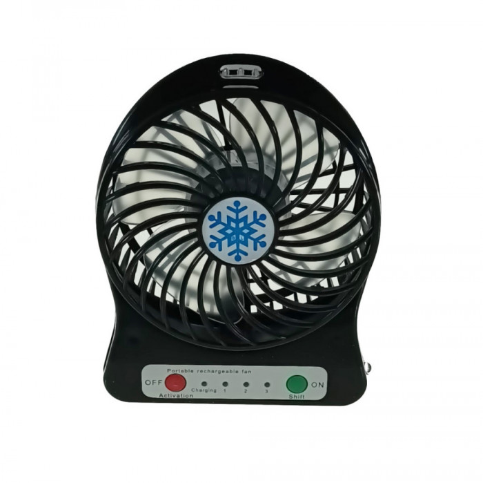 Ventilator de birou cu acumulator 18650 incorporat, lungime de 14cm, cablu de alimentare microUSB, 13313, negru