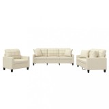 Set de canapele cu perne, 3 piese, crem, piele ecologica