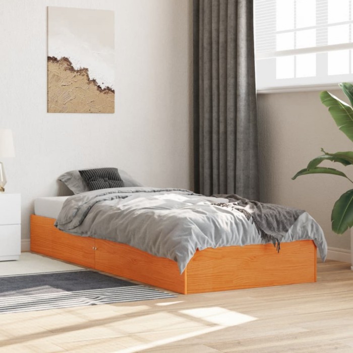 vidaXL Cadru pat fără saltea, maro ceruit, 90x190 cm, lemn masiv pin 844823