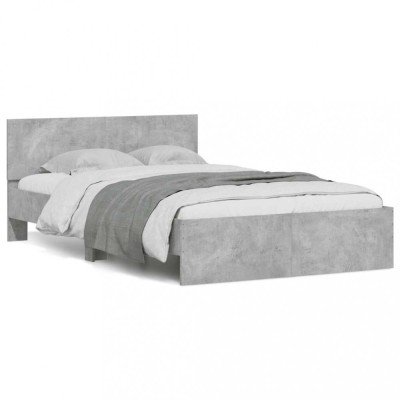 vidaXL Cadru de pat cu tăblie și LED, gri beton, 135x190 cm 3207633 foto