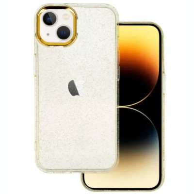 Husa Cover Lens Fashion Golden Frame pentru iPhone 14 Auriu foto