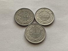 Set 3 monede 5 Lei 1949-1951 Al, Romania foto
