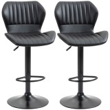 HOMCOM Scaun de Bar Barstuhl Set 2 buc. reglabil &icirc;n &icirc;nălțime 48,5 x 55,5 x 90-110 cm Piele Ecologică + Oțel Negru | Aosom Romania