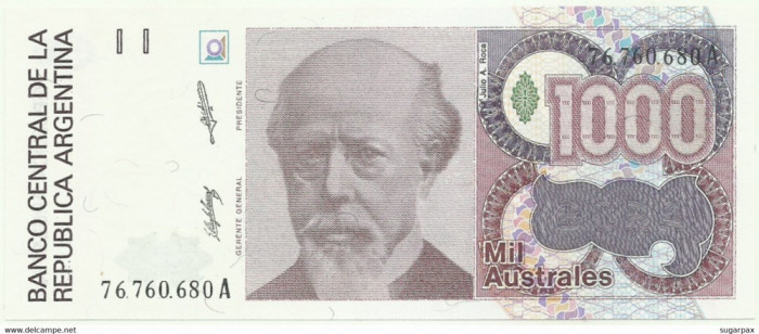 RARR : ARGENTINA - 1.000 AUSTRALES (1988 - 1990) - P 329 a - UNC / CEA DIN SCAN