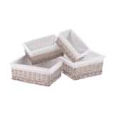 Cumpara ieftin Set 4 cosuri depozitare lemn rachita gri textil alb 25 x 15 x 10 cm, 30 x 21 x 12 cm, 35 x 25,5 x 14 cm, 39,5 x 31 x 16 cm