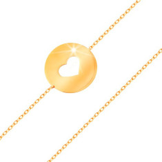 Brățară din aur 14K - cerc cu decupaj &icirc;n formă de inimă și suprafață plată și lucioasă