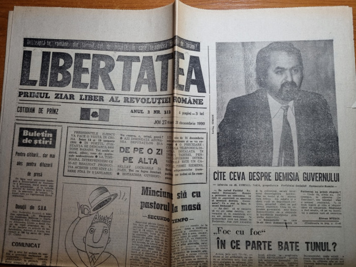 Libertatea 27-28 decembrie 1990-vizita regelui mihai in romania