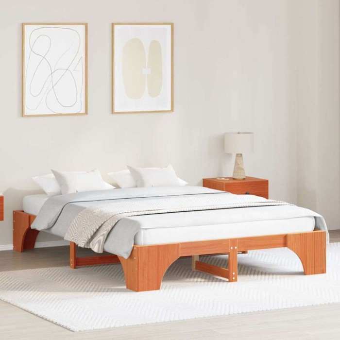 vidaXL Rama de pat din lemn masiv de pin, culoare maro cerat, 140x200 cm