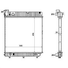 Radiator racire Mercedes T1 (207-410) 1986-1996 208d/308d/408d (2,3 D 58/60kw); 209d/309d/409d (3,0 D 65kw); Diesel/Benzina, Automat, 489x475x34, Cu