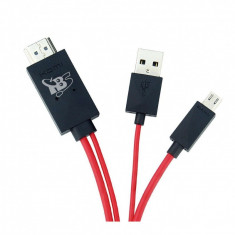 Cablu HDMI TV FullHD MHL Micro USB S5 S4 S3 negru-rosu foto