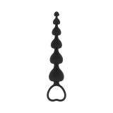 Bile anale BLACK&amp;SILVER Mila Anal Heart-Beads, rozariu anal din silicon, bile &icirc;n formă de inimă, diametru progesiv 1 - 3.2 cm, negru