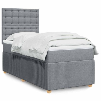 vidaXL Pat box spring cu saltea, gri deschis, 90x200 cm, textil 3291953 foto