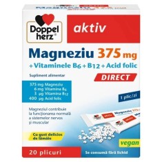Magneziu 375mg Direct, vitamina B6, B12 si Acid Folic, 20 plicuri, Doppelherz