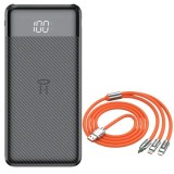 Powerbank Li-Po cu Display LED, 10.000 mAh, 2 X USB, 1 X USB-C si Cablu de incarcare Fast Charge, 3 in 1, 120 W, 2 m