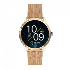 Ceas smartwatch Q8L dama, 1.28 inch IPS HD, multi sport,curea metalica , Golden foto